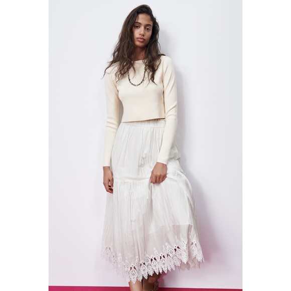 Zara Dresses & Skirts - Zara Small Long Crochet Trim Skirt, White